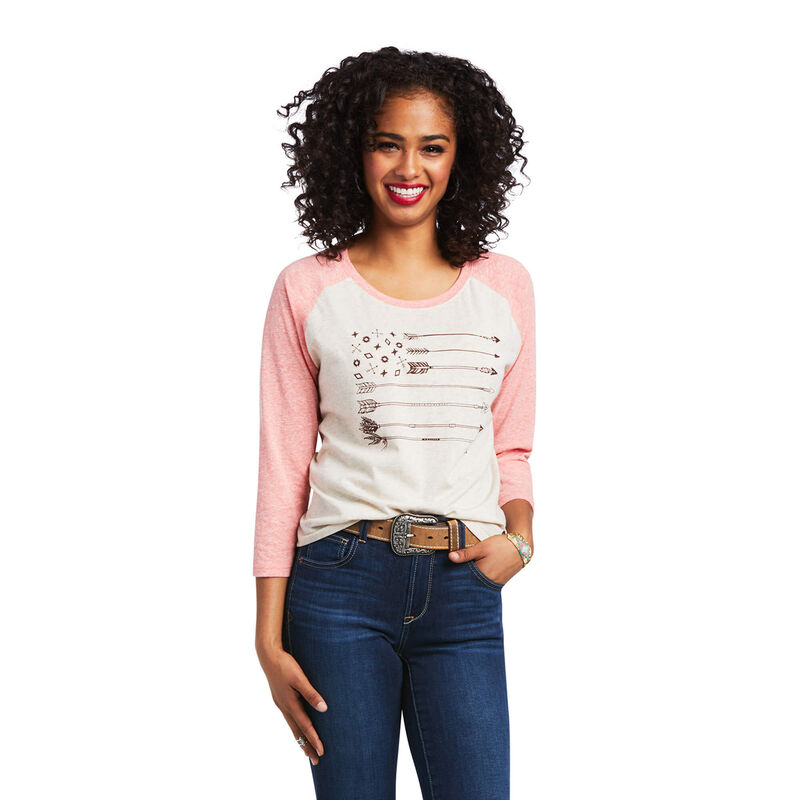 Blusas Ariat Arrow Raglan Kaki/Rosas Mujer - Chile 095-VYGBFO